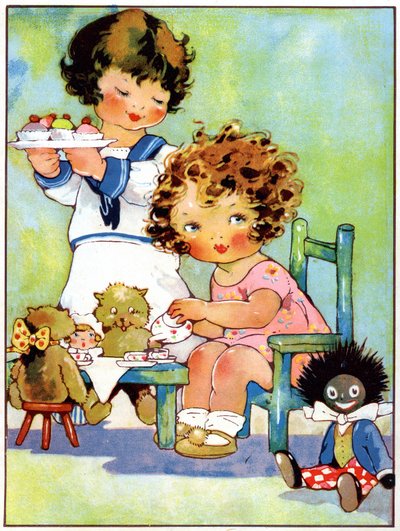 Bambine che giocano alla dinette, c.1920 (illustrazione) da Agnes Richardson