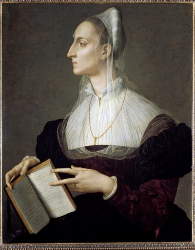 Ritratto della poetessa italiana Laura Battiferri che legge i sonetti di Petrarca da Agnolo Bronzino