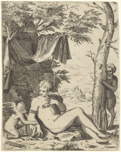 Venere, Amore e satiro da Agostino Carracci (attributed to)