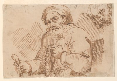 Schizzo a mezzo busto di un pellegrino anziano da Agostino Carracci
