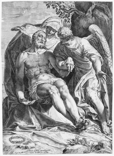 Pietà, Cristo sostenuto dalla Vergine e da un angelo a destra, 1582 da Agostino Carracci