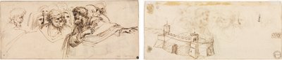 Studio di teste (recto); Fortezza merlata (verso) da Agostino Carracci