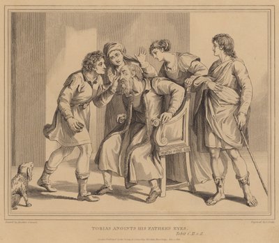 Tobia unge gli occhi di suo padre, Tobia da Agostino Carracci