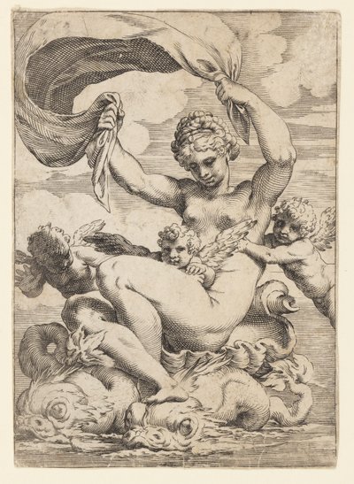 Venere (o Galatea) e Cupidi sostenuti da delfini da Agostino Carracci