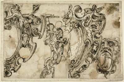 Schizzi di motivi decorativi (recto); schizzo di motivo decorativo (verso) da Agostino Mitelli