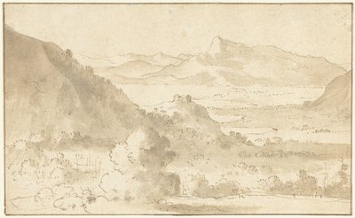 Paesaggio montano con un lago e un castello da Agostino Tassi (possibly)