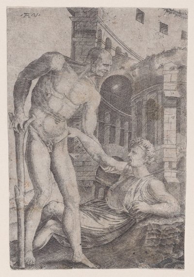 Un uomo che aiuta un altro ad alzarsi, ca. 1514-36 da Agostino Veneziano