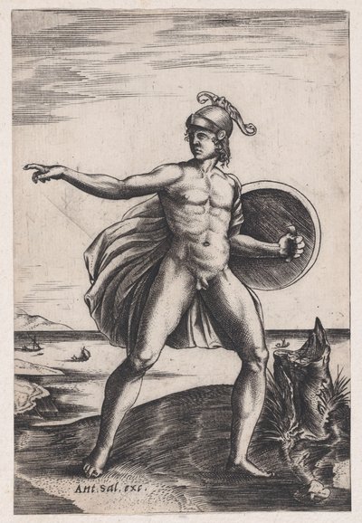 Un guerriero, ca. 1514-36 da Agostino Veneziano