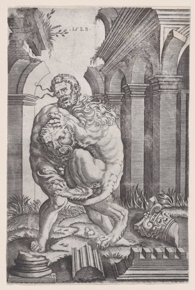 Ercole che strangola il leone di Nemea da Agostino Veneziano