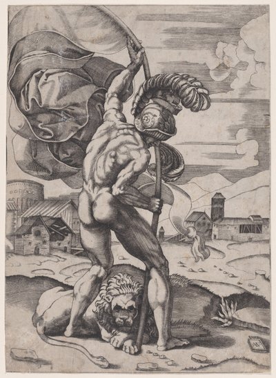 Uomo con bandiera, ca. 1514-36 da Agostino Veneziano