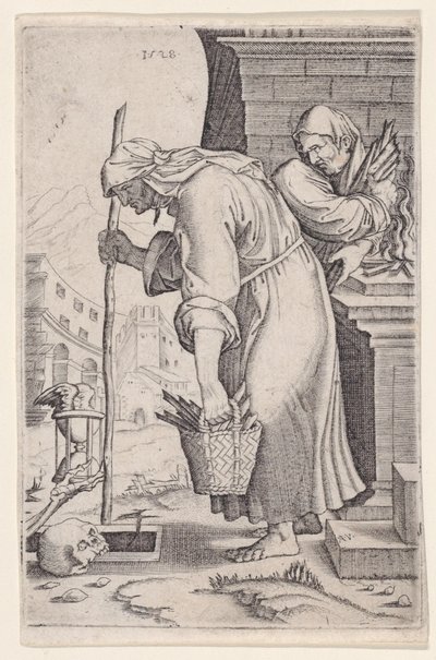 Vecchia che si avvicina alla tomba, datato 1528 da Agostino Veneziano