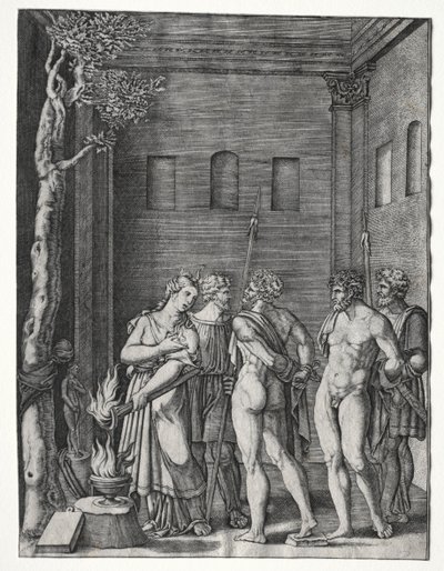 Oreste e Pilade portati a Ifigenia per il sacrificio da Agostino Veneziano