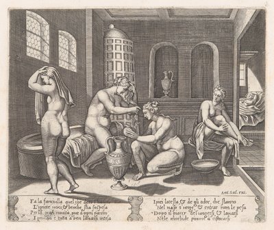 Tavola 7: Psiche assistita nel suo bagno, dalla Storia di Cupido e Psiche raccontata da Apuleio, 1530-60 da Agostino Veneziano