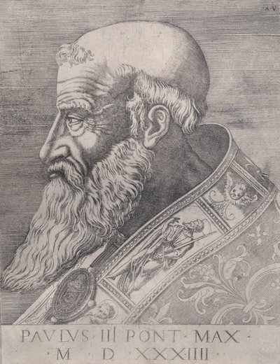 Papa Paolo III, a capo scoperto, datato 1534 da Agostino Veneziano