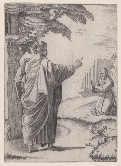 San Paolo e il Frate Francescano, datato 1517 da Agostino Veneziano
