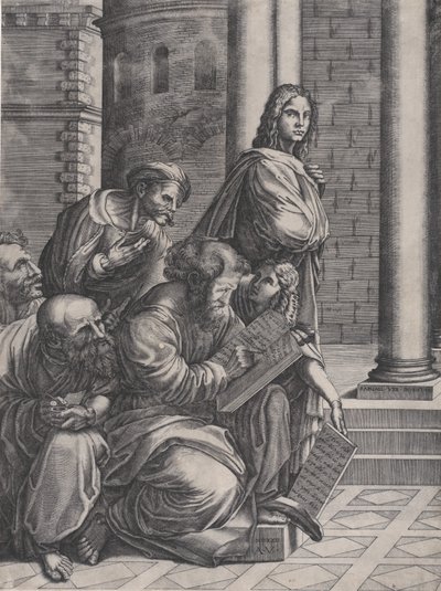 Il Gruppo dalla Scuola di Atene di Raffaello, datato 1523 da Agostino Veneziano