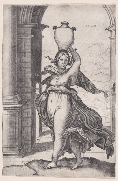 Donna che porta un vaso sulla testa, datato 1528 da Agostino Veneziano