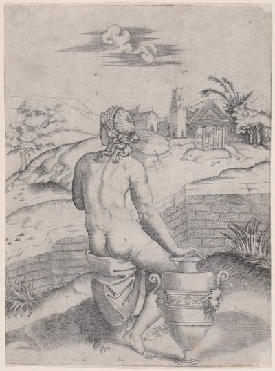 Donna seduta vicino a un vaso, ca. 1514-36 da Agostino Veneziano