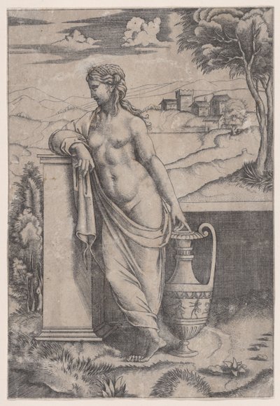 Donna in piedi vicino a un vaso da Agostino Veneziano