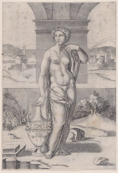 Donna in piedi vicino a un vaso da Agostino Veneziano