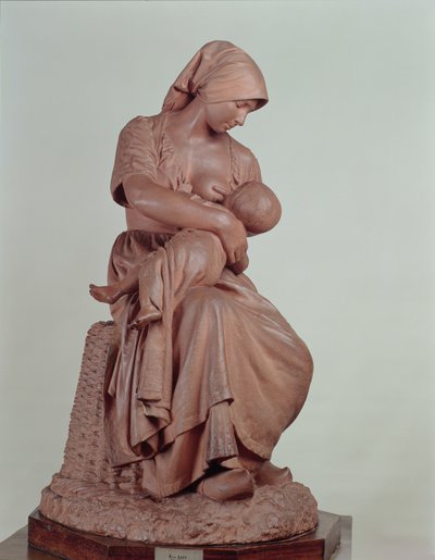 Contadina che allatta un bambino, 1873 (terracotta) da Aime Jules Dalou