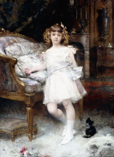 Ritratto di Janine Potin con un gattino, 1904 da Aimé Nicolas Morot