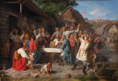 Un giuramento di temperanza. La Società della Temperanza, 1860 da Akim Yegorovich Karneev