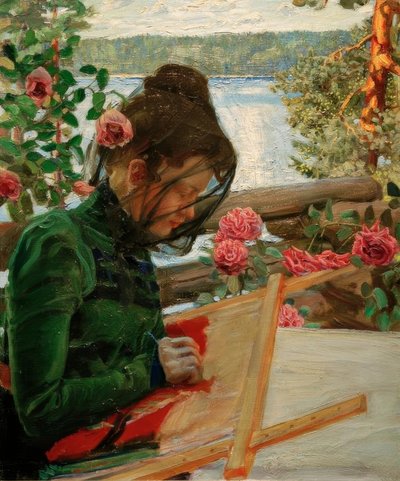 Marie che ricama a Kalela da Akseli Valdemar Gallen Kallela
