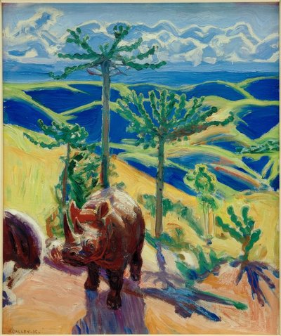 Rinoceronte e alberi di euforbia da Akseli Valdemar Gallen Kallela