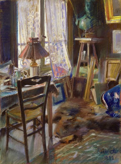 Lo studio del Conte Deheaulme de Vallombreuse, 36 Rue Jouffrey, Parigi 1888 da Akseli Valdemar Gallen Kallela