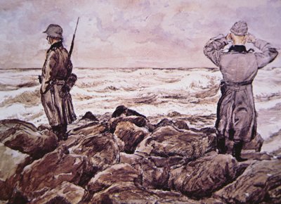 Due tedeschi sulla costa della Francia guardano verso l