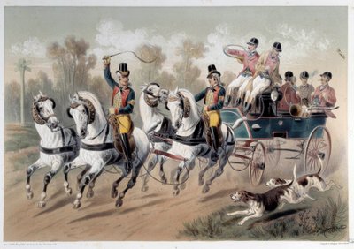 Pausa di caccia, la partenza dei cacciatori. Stampa di Albert Adam (1833-?) XIX secolo Parigi, Museo Carnavalet da Albert Adam