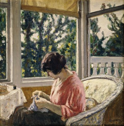 Giovane donna che cuce; Jeune Femme Cousant, 1913 circa (olio su tela) da Albert Andre