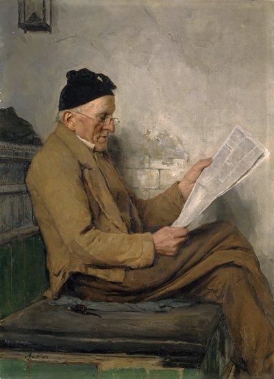 Contadino che legge sulla panca della stufa da Albert Anker