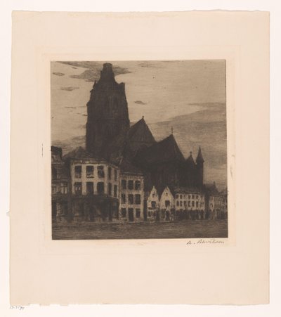 Veduta della Chiesa di San Walburga a Oudenaarde da Albert Baertsoen (signed by artist)