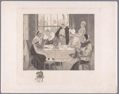 Gruppo di donne in costume a tavola da Albert Bertrand (attributed to)