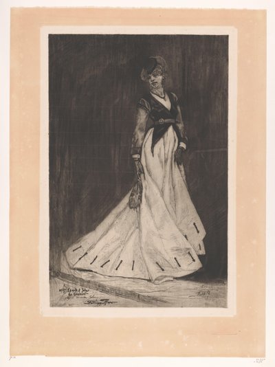 Donna in piedi con guanti e piccolo cappello da Albert Bertrand