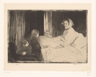 Bambini al capezzale della madre da Albert Besnard (signed by artist)