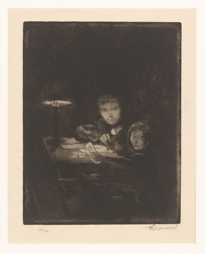 Bambini che disegnano al crepuscolo da Albert Besnard (signed by artist)