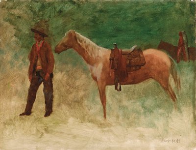 Cowboy in piedi con cavallo da Albert Bierstadt