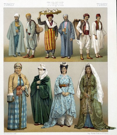 Costumi turchi del XIX secolo. Illustrazione in "Il costume storico" di Racinet da Albert Charles August Racinet