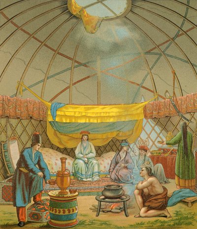 Un Kalmyk, una tenda Kalmuk da Albert Charles August Racinet