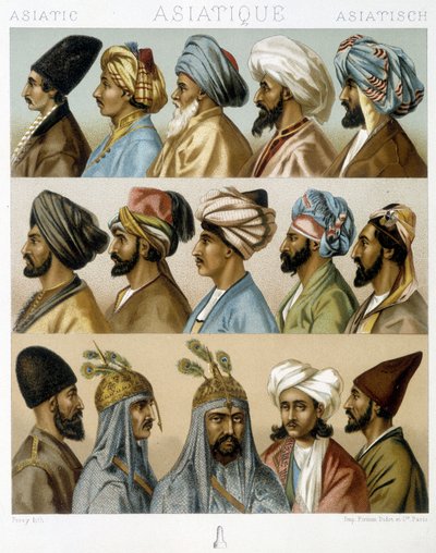 Acconciature maschili asiatiche - in "Il costume storico" di Racinet, fine XIX secolo da Albert Charles August Racinet