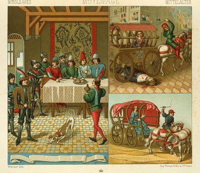 Vita nel castello e mezzi di trasporto nel XIV secolo da Albert Charles August Racinet