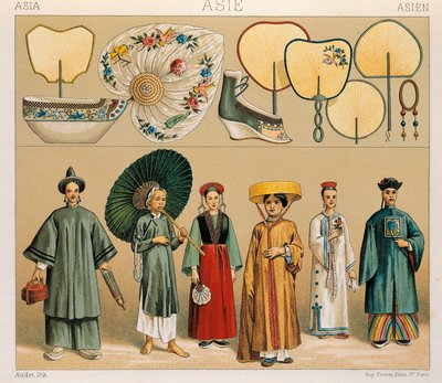 Abiti delle donne cinesi e della regione del Tartaro, illustrazione da Complete Costume History di Auguste Racinet da Albert Charles August Racinet