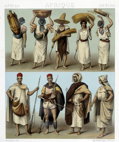 Costumi di Algeria e Tunisia. Illustrazione in “Il costume storico” di Racinet da Albert Charles August Racinet