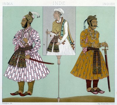 Costumi dei dignitari Mughal. Incisione di Racinet da Albert Charles August Racinet