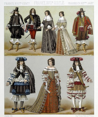 Costumi della nobiltà in Francia nel XVIII secolo. Illustrazione in “Il costume storico” di Racinet da Albert Charles August Racinet