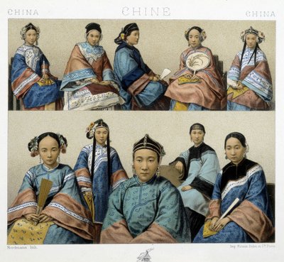 Diversi tipi di donna in Cina - in "Il costume storico" di Racinet da Albert Charles August Racinet