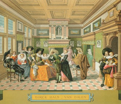 Interno di una dimora nobile olandese nel XVII secolo, illustrazione da The Complete Costume History di Racinet Auguste da Albert Charles August Racinet
